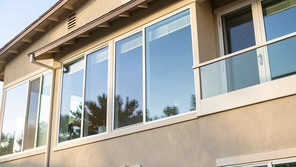 Clean modern Orange County home windows sparkling in sunlight